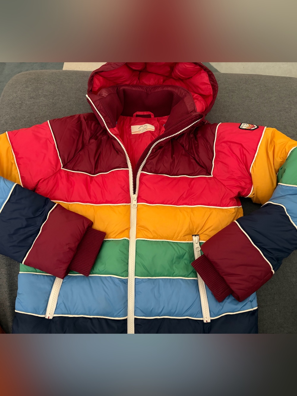 Marine Layer x Lost and Found Rainbow Striped Puffer